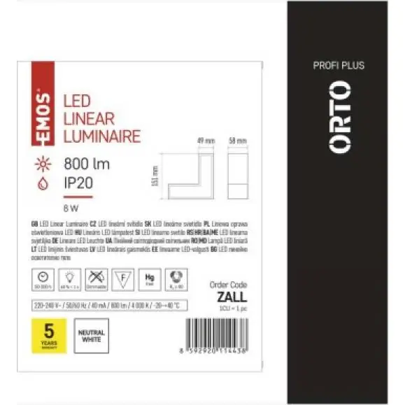 ZALL LED lineární svítidlo ORTO LCON 8W neutrální bílá EMOS Lighting