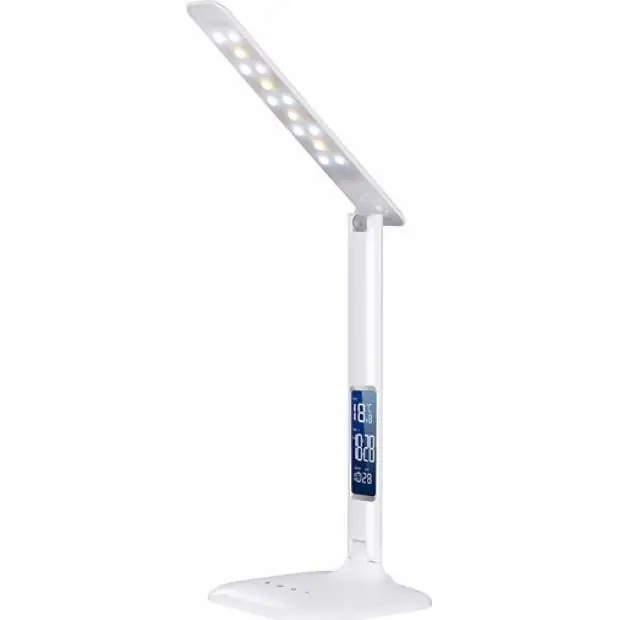 WO43 LED stmívatelná stolní lampička s displejem, 6W, volba teploty světla, bílý lesk Massive