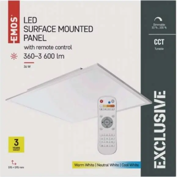 ZM5173 LED panel 60x60 čtvercový přisazený 40W s rámečkem, stmív. se změnou CCT EMOS Lighting