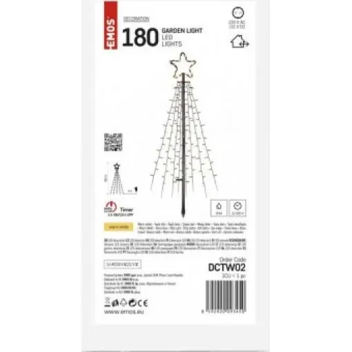 DCTW02 LED vánoční strom kovový, 180 cm, venkovní i vnitřní, teplá bílá, časovač EMOS Lighting