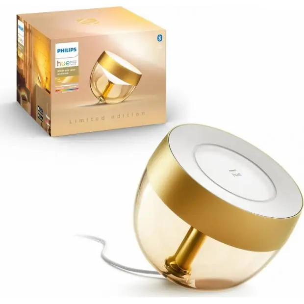 8719514264526 Hue Iris BT STOLNÍ LAMPA LED 8,1W 570lm 2000-6500K, 16mil. barev, zlatá - LIMITOVANÁ EDICE Massive