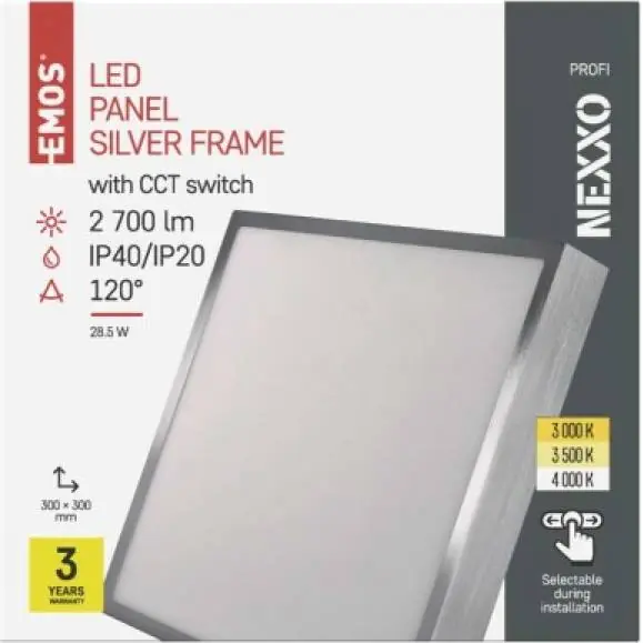 ZM6253 LED přisazené svítidlo NEXXO, čtvercové, stříbrné, 28,5W, se změnou CCT EMOS Lighting