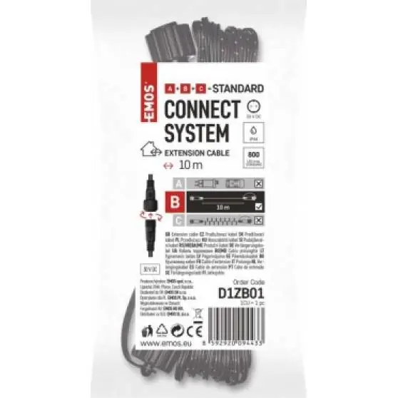 D1ZB01 Prodlužovací kabel pro spojovací řetězy Standard černý, 10 m, venkovní i vnitřní EMOS Lighting