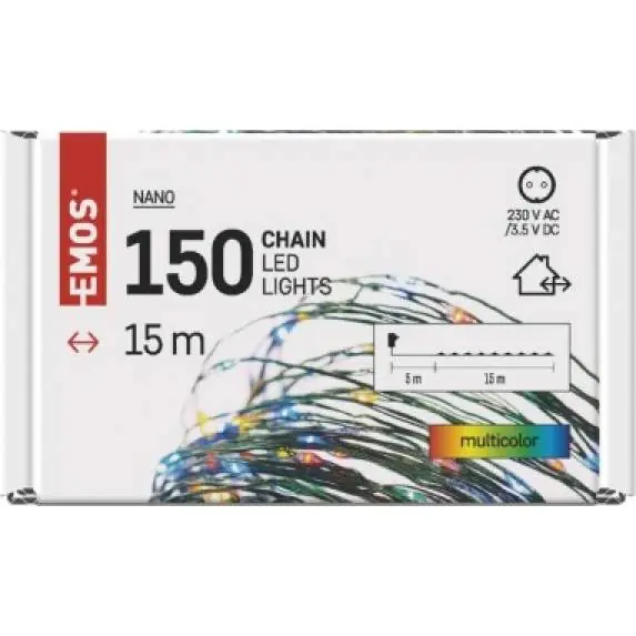 D3AM03 LED vánoční nano řetěz zelený, 15 m, venkovní i vnitřní, multicolor, časovač EMOS Lighting