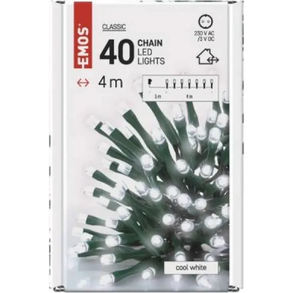 D4AC01 LED vánoční řetěz, 4 m, venkovní i vnitřní, studená bílá, časovač EMOS Lighting