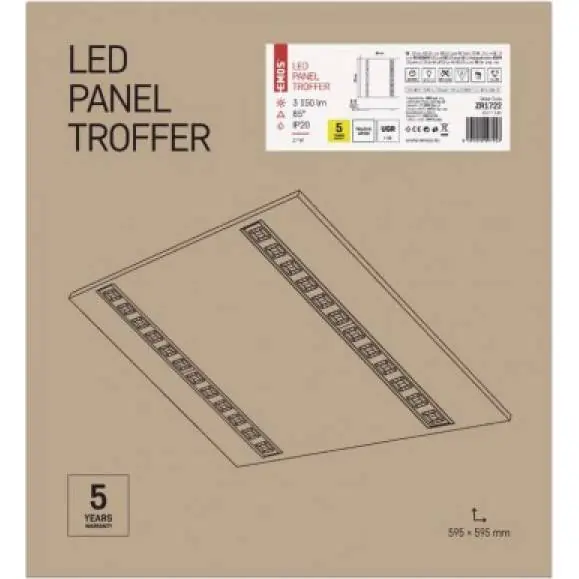 ZR1722 LED panel troffer 60×60, čtvercový vestavný bílý, 27W, neutrální bílá, UGR EMOS Lighting