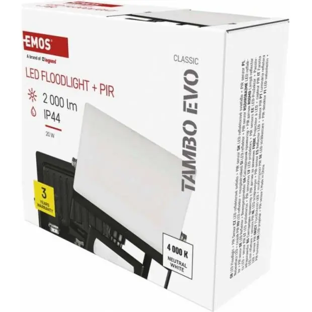 ZS2924 LED reflektor TAMBO EVO se senzorem pohybu, 20 W, 2000 lm, IP65, černý EMOS Lighting